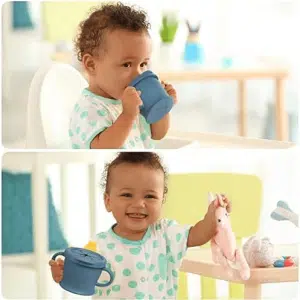 gobelet silicone sip and snack bleu haakaa bhk125 1 <ol><li><p><strong>Polyvalence Ingénieuse :</strong> Le gobelet en silicone Sip-N-Snack de Haakaa offre une expérience pratique pour boire et manger en déplacement, avec deux couvercles interchangeables transformant le gobelet en un bec pratique ou un récipient à goûter.</p></li><li><p><strong>Conception Adaptée aux Enfants :</strong> Le bec du couvercle du gobelet est spécialement conçu pour les petites bouches, avec une valve assurant un écoulement régulier de l'eau, rendant la boisson dans cette tasse extrêmement facile pour les enfants.</p></li><li><p><strong>Anti-Éclaboussures et Facile à Emporter :</strong> Le couvercle anti-éclaboussures du snack présente un design en forme de pétale avec des rabats en silicone souple pour une saisie facile des aliments par les petites mains, éliminant les tracas des récipients difficiles à ouvrir. De plus, avec la sécurité anti-renversement, ce gobelet est idéal pour être emporté partout sans crainte de dégâts.</p></li></ol>